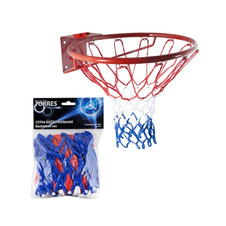 Купить Сетка баскетбольная Torres, нить 4 мм, бело-сине-красная в Марксе 